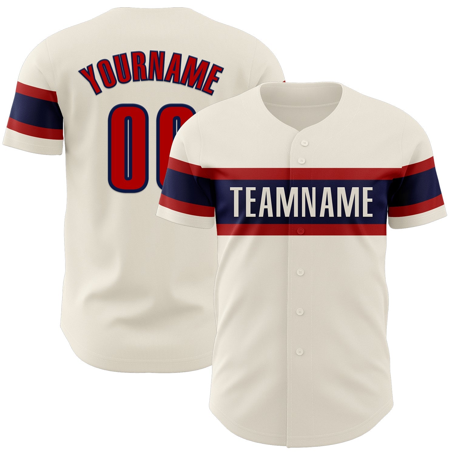 Custom Cream Red-Navy Authentic Baseball Jersey - Main View
