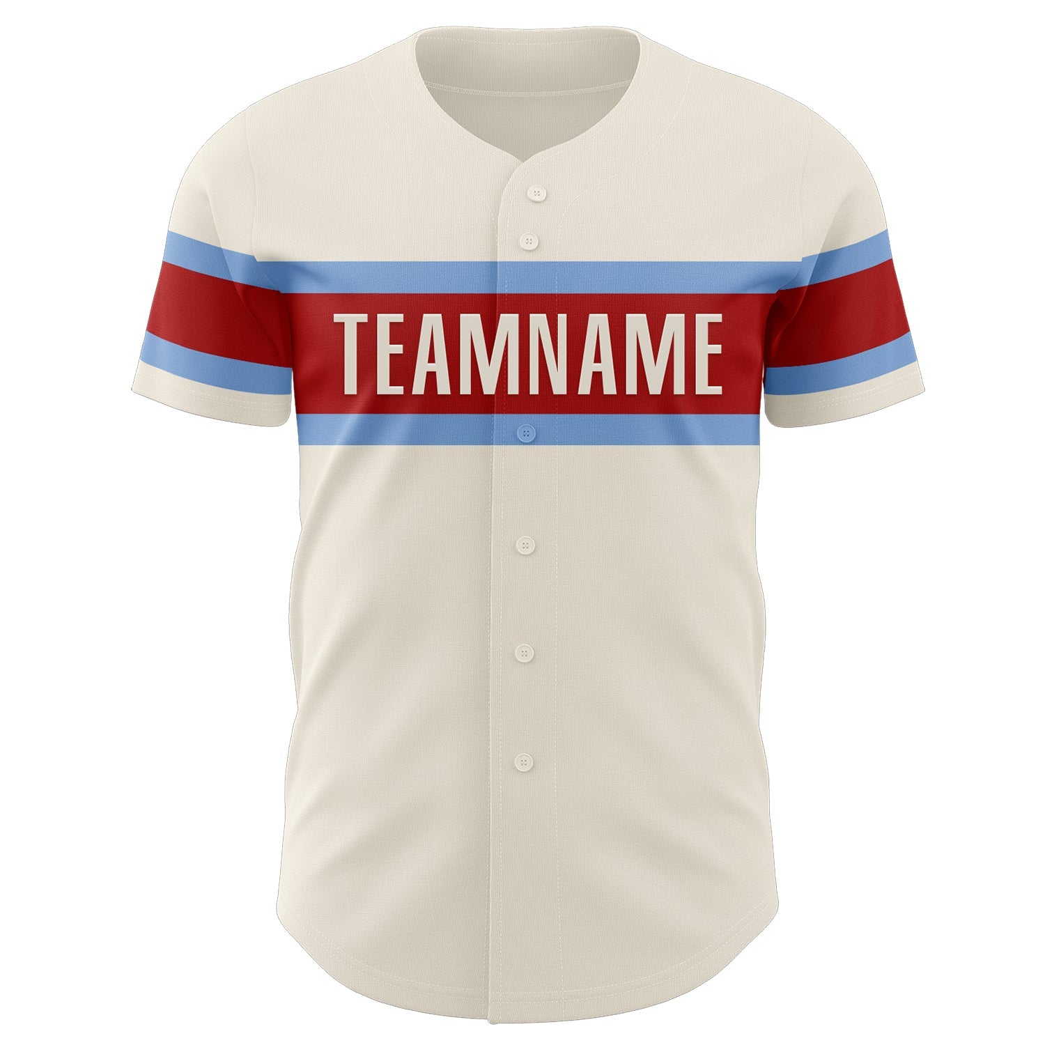 Custom Cream Light Blue-Red Authentic Baseball Jersey view 2