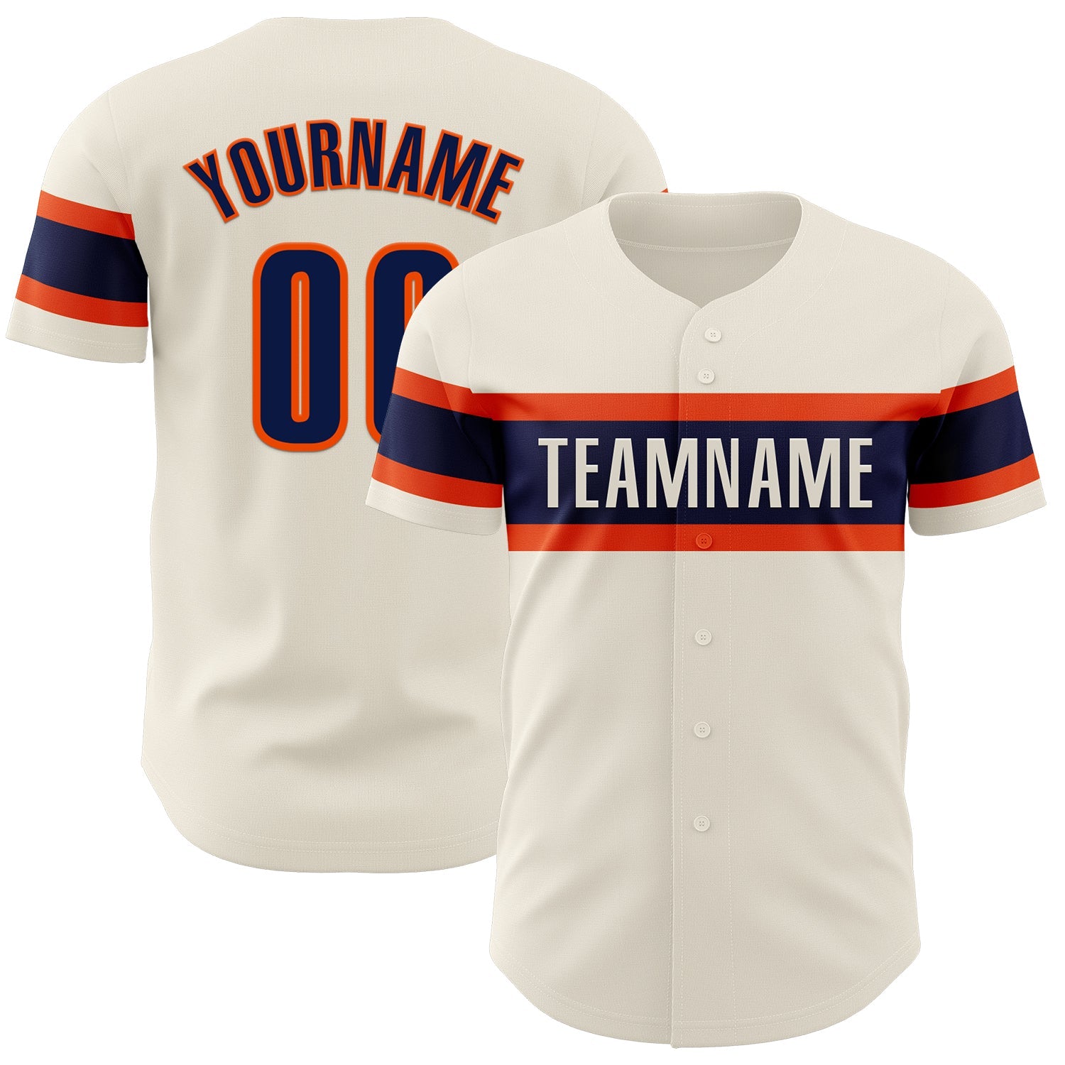 Custom Cream Navy-Orange Authentic Baseball Jersey - Main View