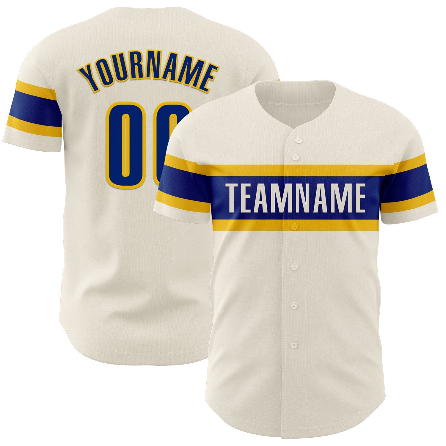 Custom Cream Royal-Yellow Authentic Baseball Jersey - Main View