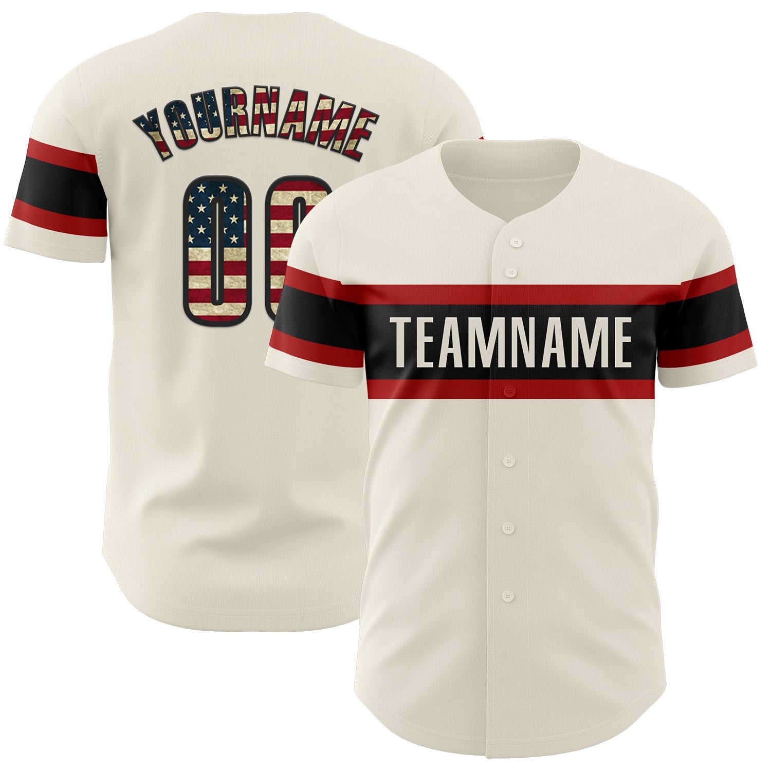 Custom Cream Vintage USA Flag Black-Red Authentic Baseball Jersey - Main View