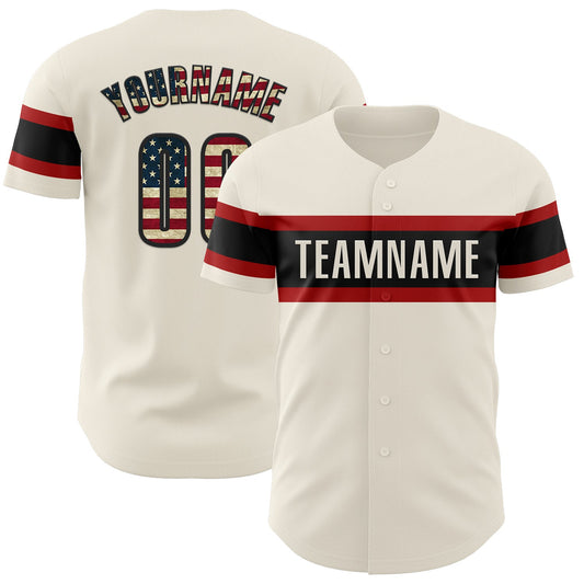 Custom Cream Vintage USA Flag Black-Red Authentic Baseball Jersey - Main View