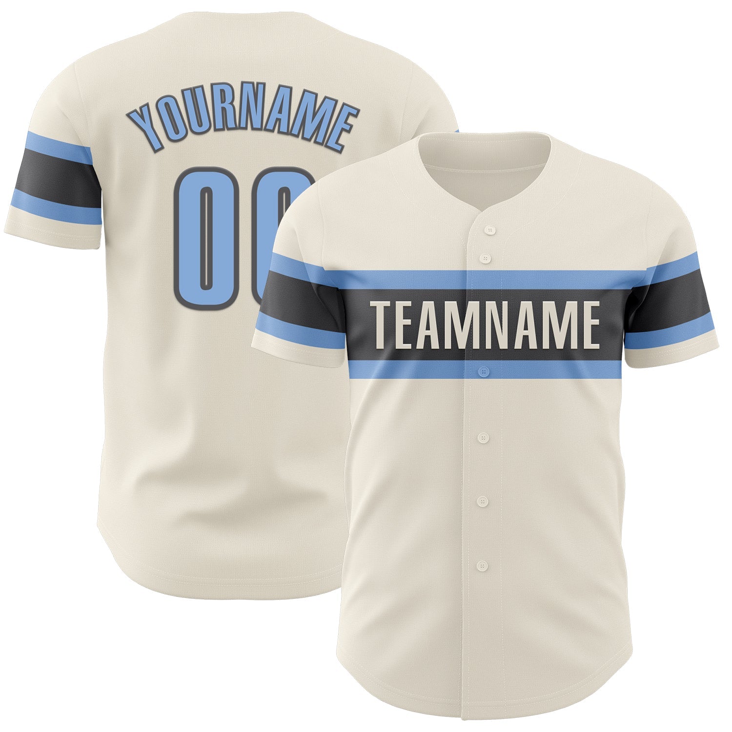 Custom Cream Light Blue-Steel Gray Authentic Baseball Jersey - Main View
