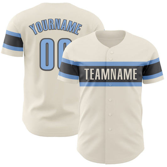Custom Cream Light Blue-Steel Gray Authentic Baseball Jersey - Main View