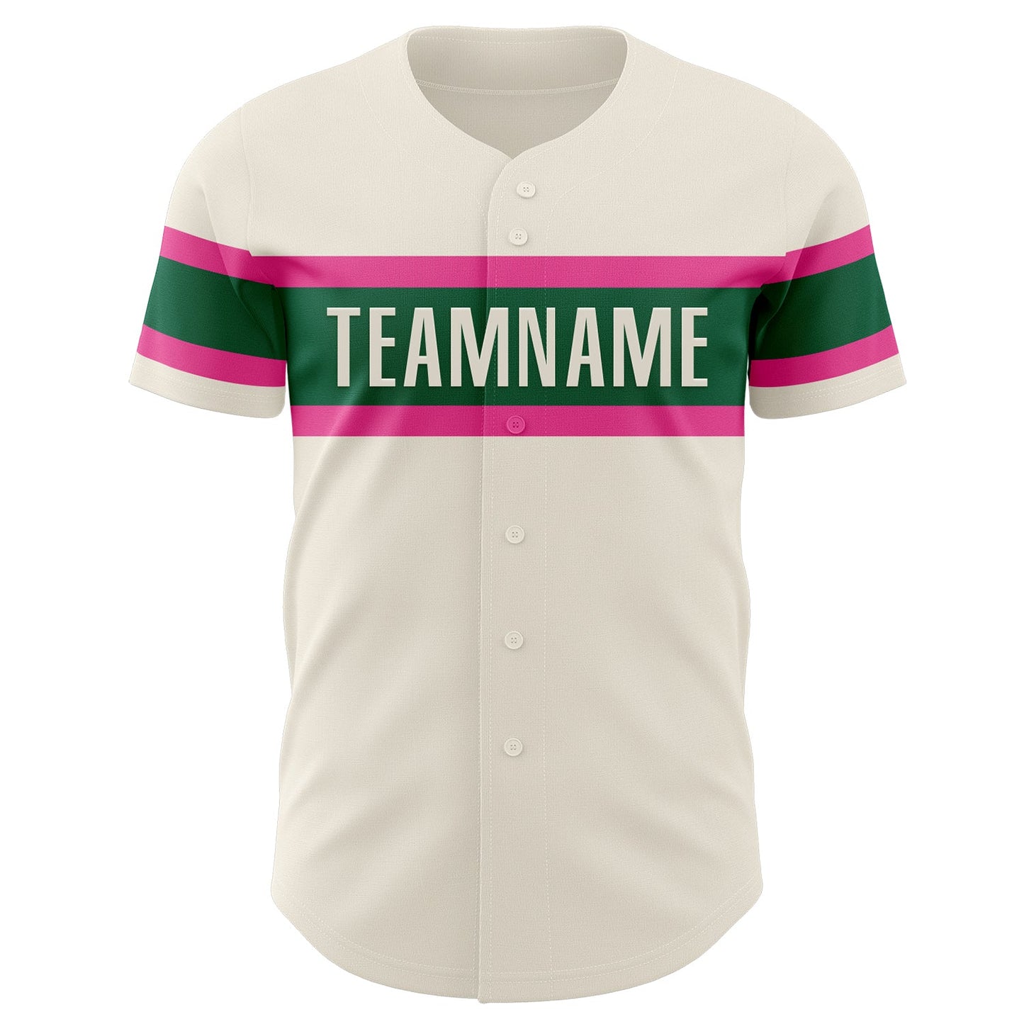 Custom Cream Pink-Kelly Green Authentic Baseball Jersey view 2