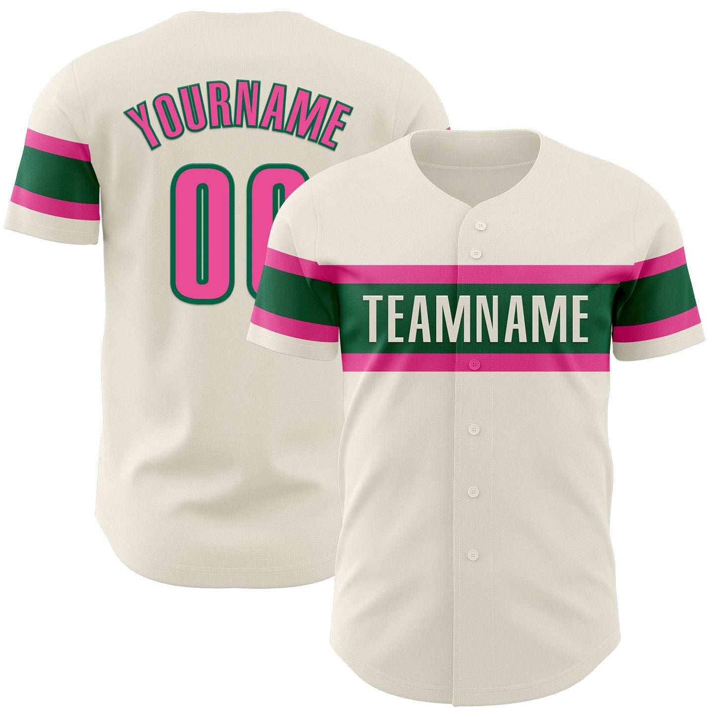 Custom Cream Pink-Kelly Green Authentic Baseball Jersey - Main View