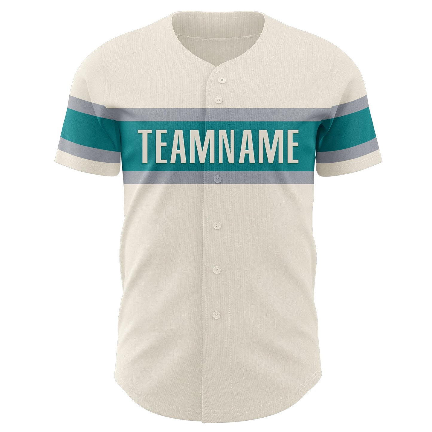 Custom Cream Teal-Gray Authentic Baseball Jersey view 2
