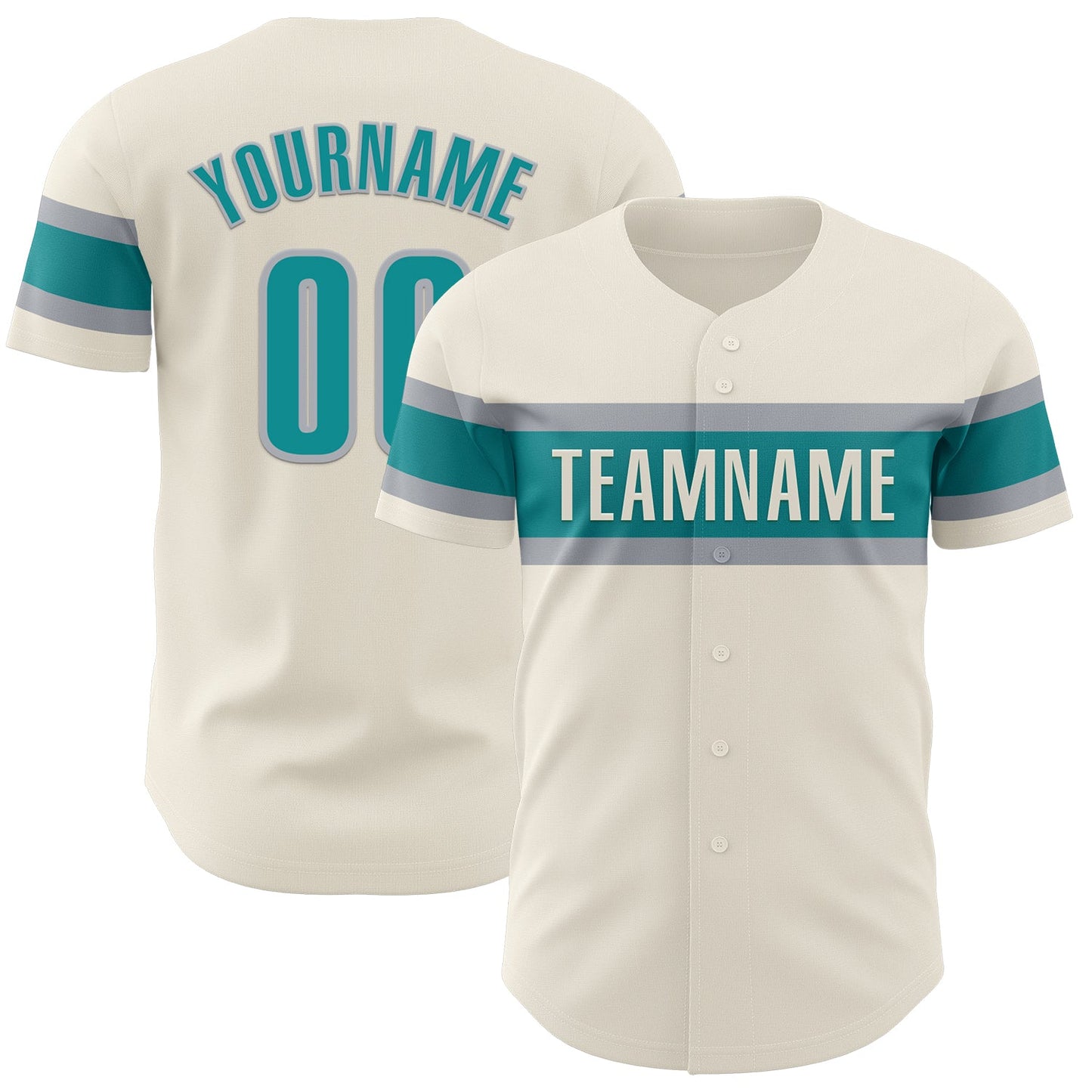 Custom Cream Teal-Gray Authentic Baseball Jersey - Main View