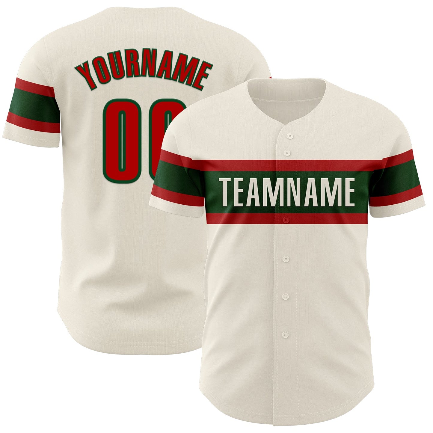 Custom Cream Red-Green Authentic Baseball Jersey - Main View