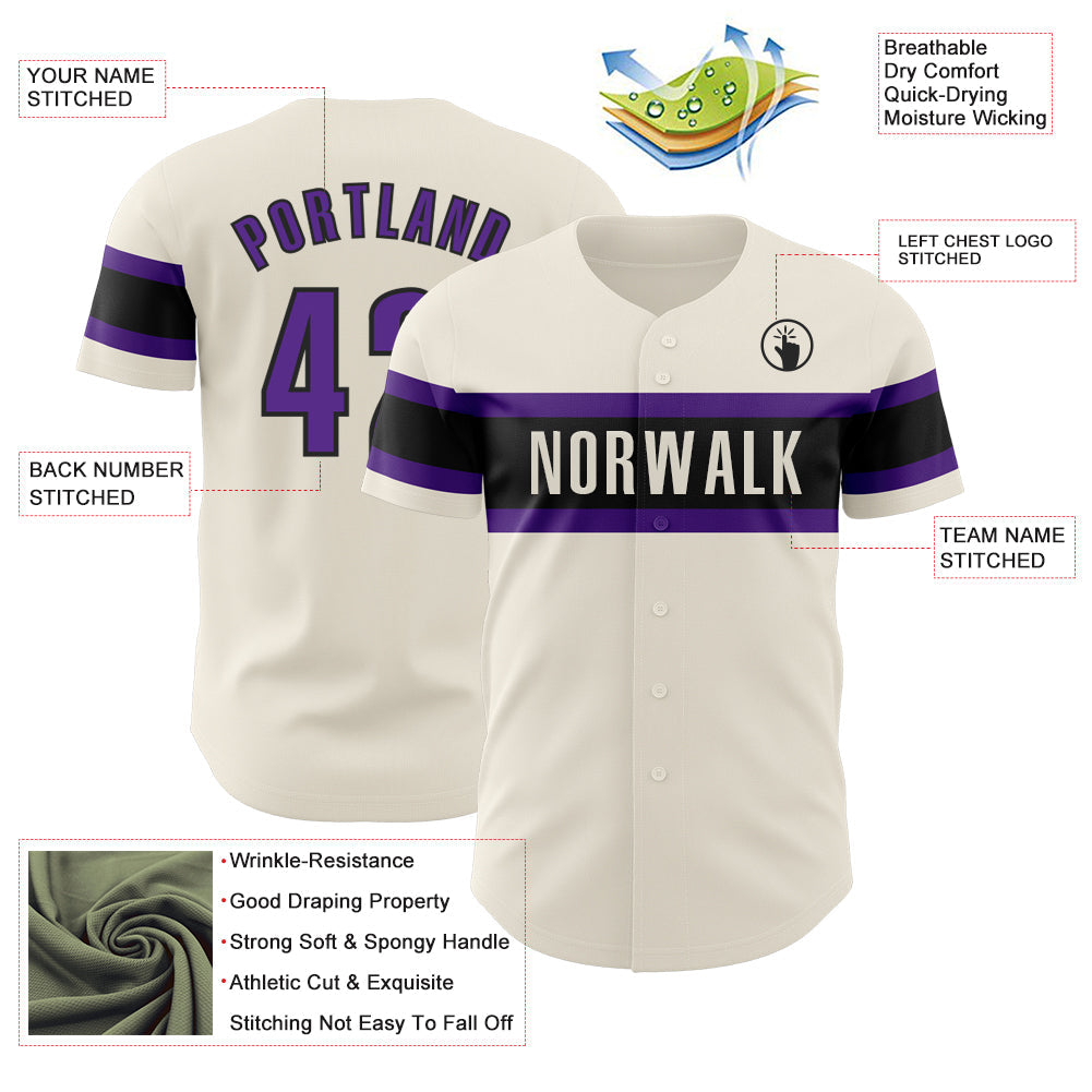 Custom Cream Purple-Black Authentic Baseball Jersey view 3