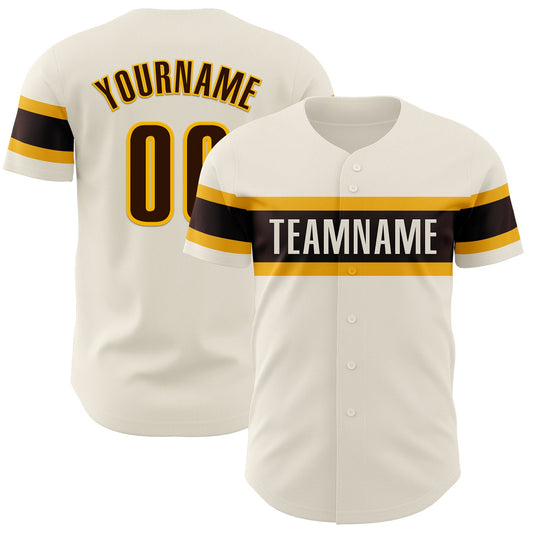 Custom Cream Brown-Gold Authentic Baseball Jersey - Main View