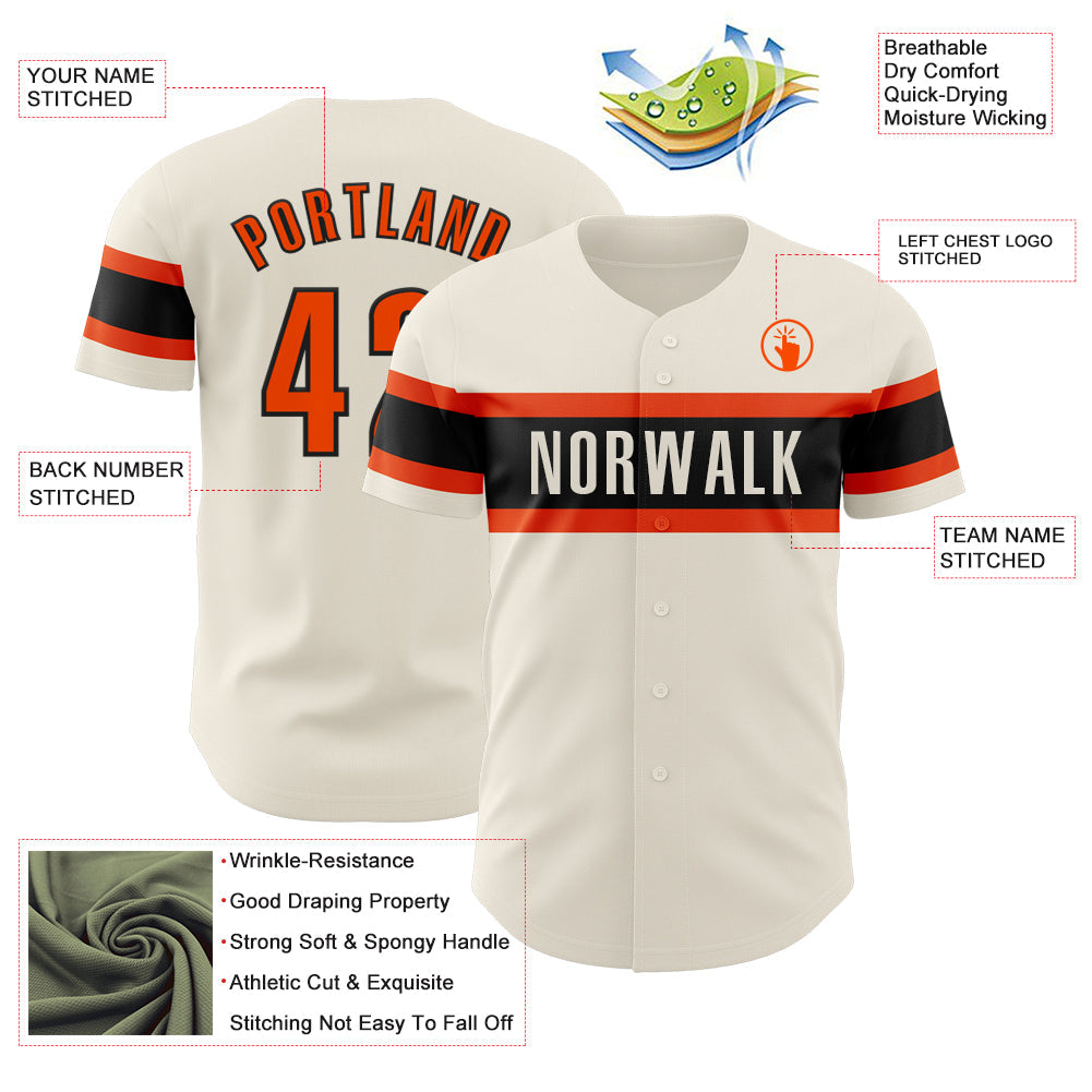 Custom Cream Orange-Black Authentic Baseball Jersey view 3