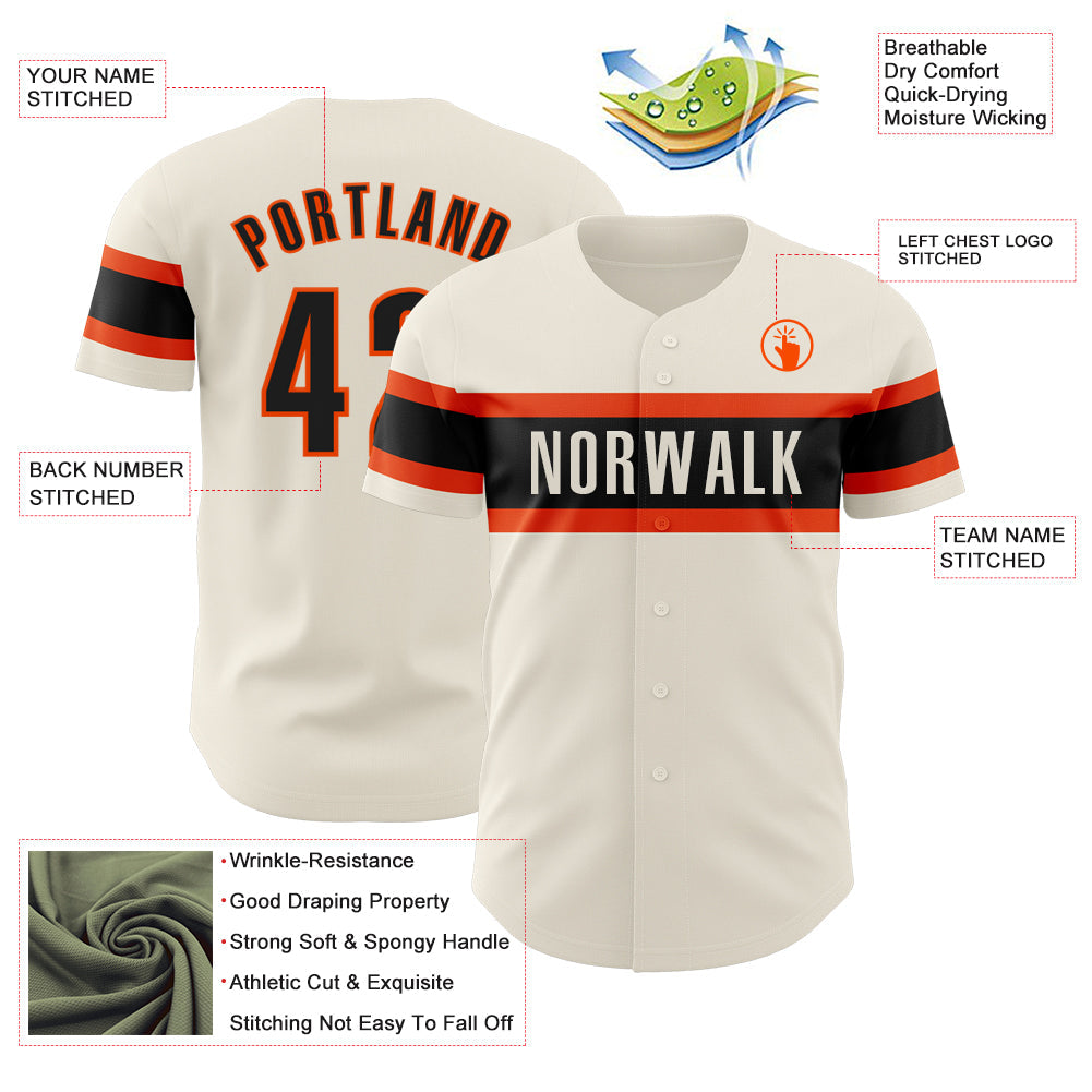 Custom Cream Black-Orange Authentic Baseball Jersey view 3