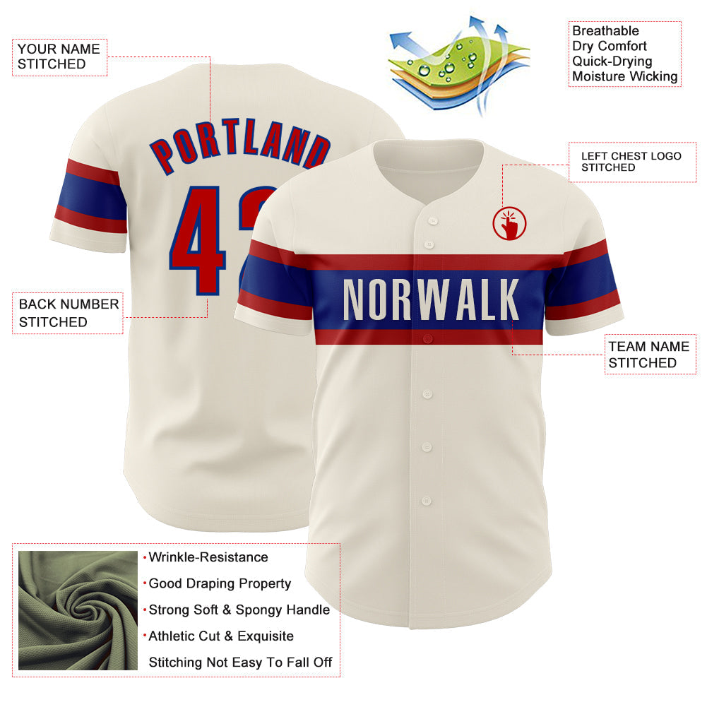 Custom Cream Red-Royal Authentic Baseball Jersey view 3