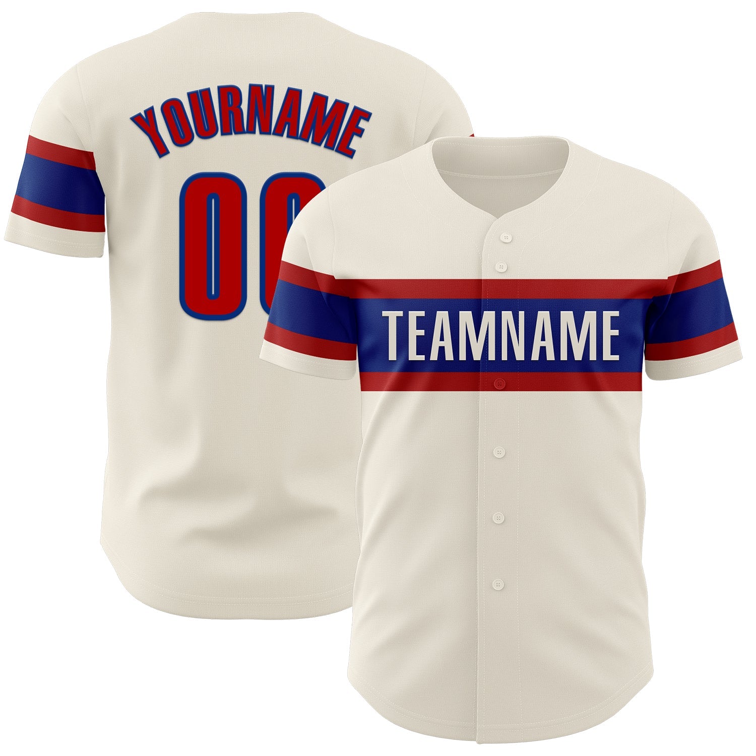 Custom Cream Red-Royal Authentic Baseball Jersey - Main View