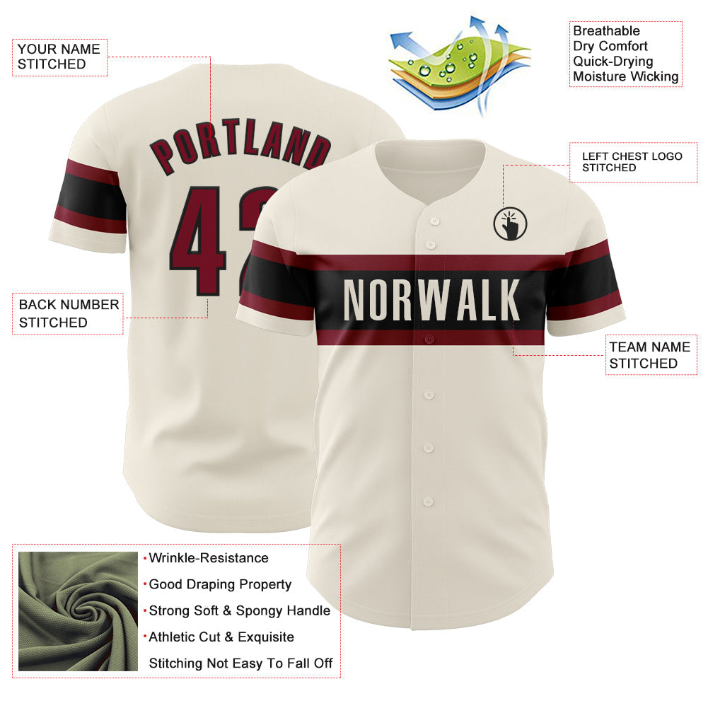 Custom Cream Crimson-Black Authentic Baseball Jersey view 3