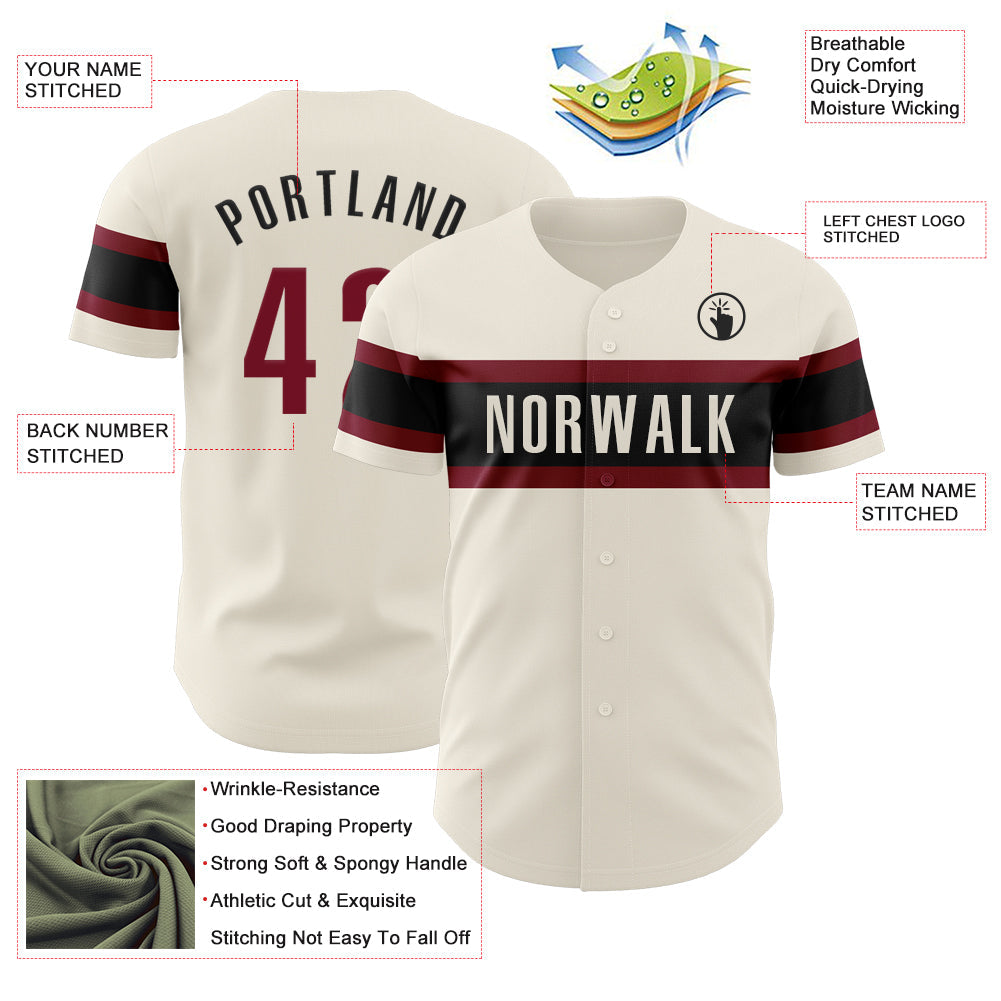 Custom Cream Crimson-Black Authentic Baseball Jersey view 3