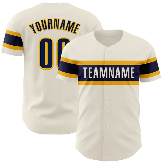 Custom Cream Navy-Gold Authentic Baseball Jersey - Main View