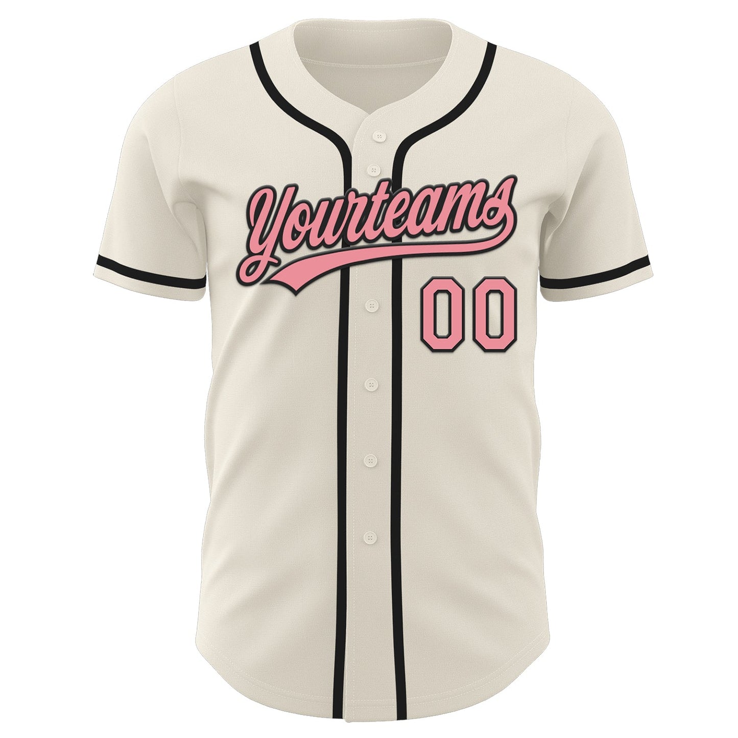 Custom Cream Medium Pink-Black Authentic Baseball Jersey view 2