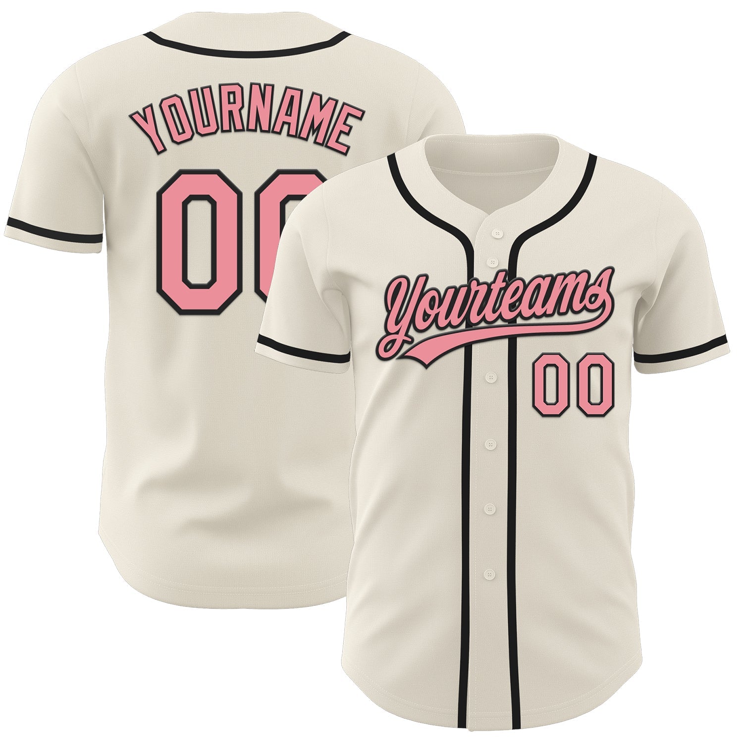 Custom Cream Medium Pink-Black Authentic Baseball Jersey - Main View