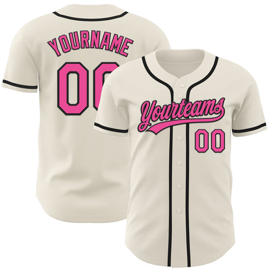 Custom Cream Pink-Black Authentic Baseball Jersey - Main View