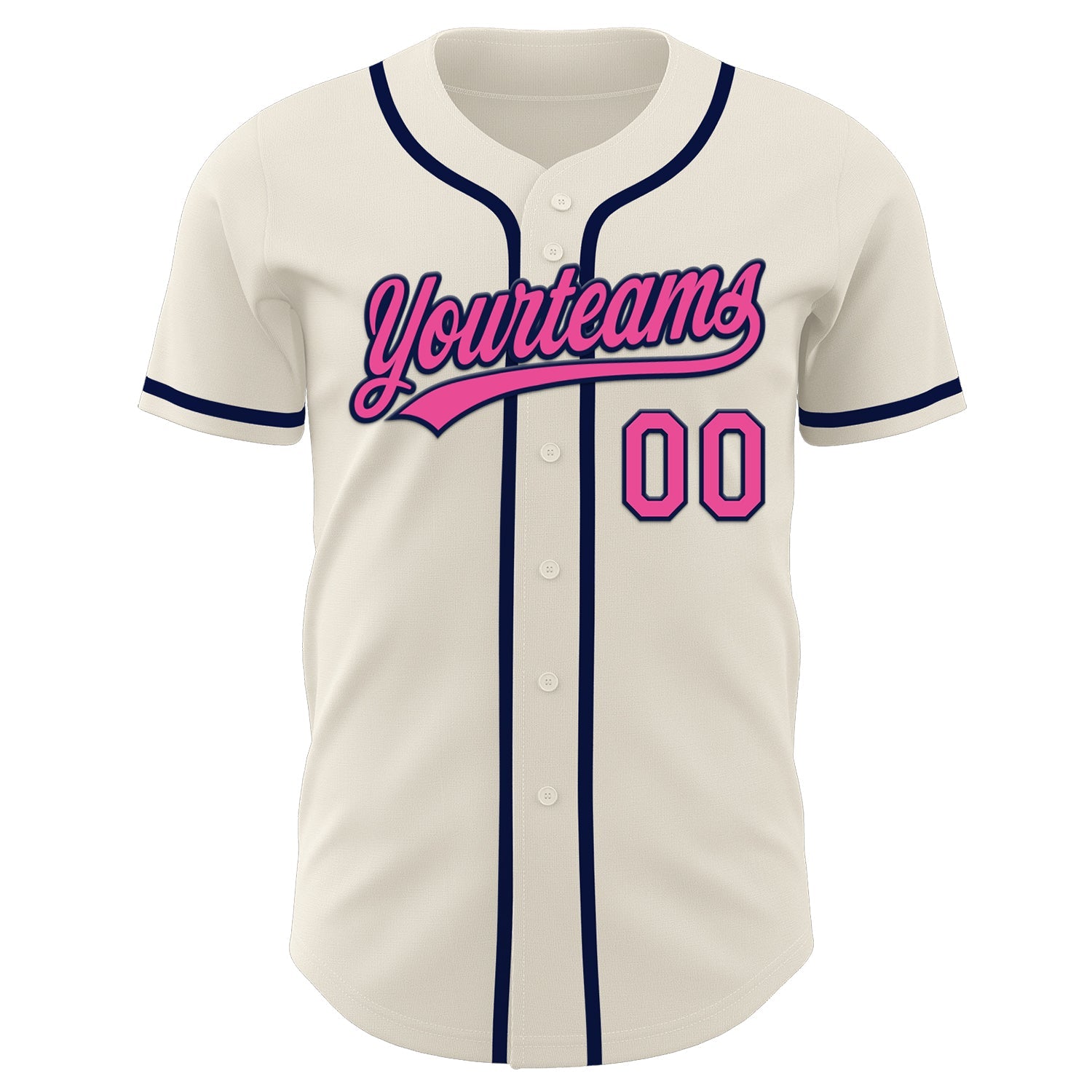 Custom Cream Pink-Navy Authentic Baseball Jersey view 2