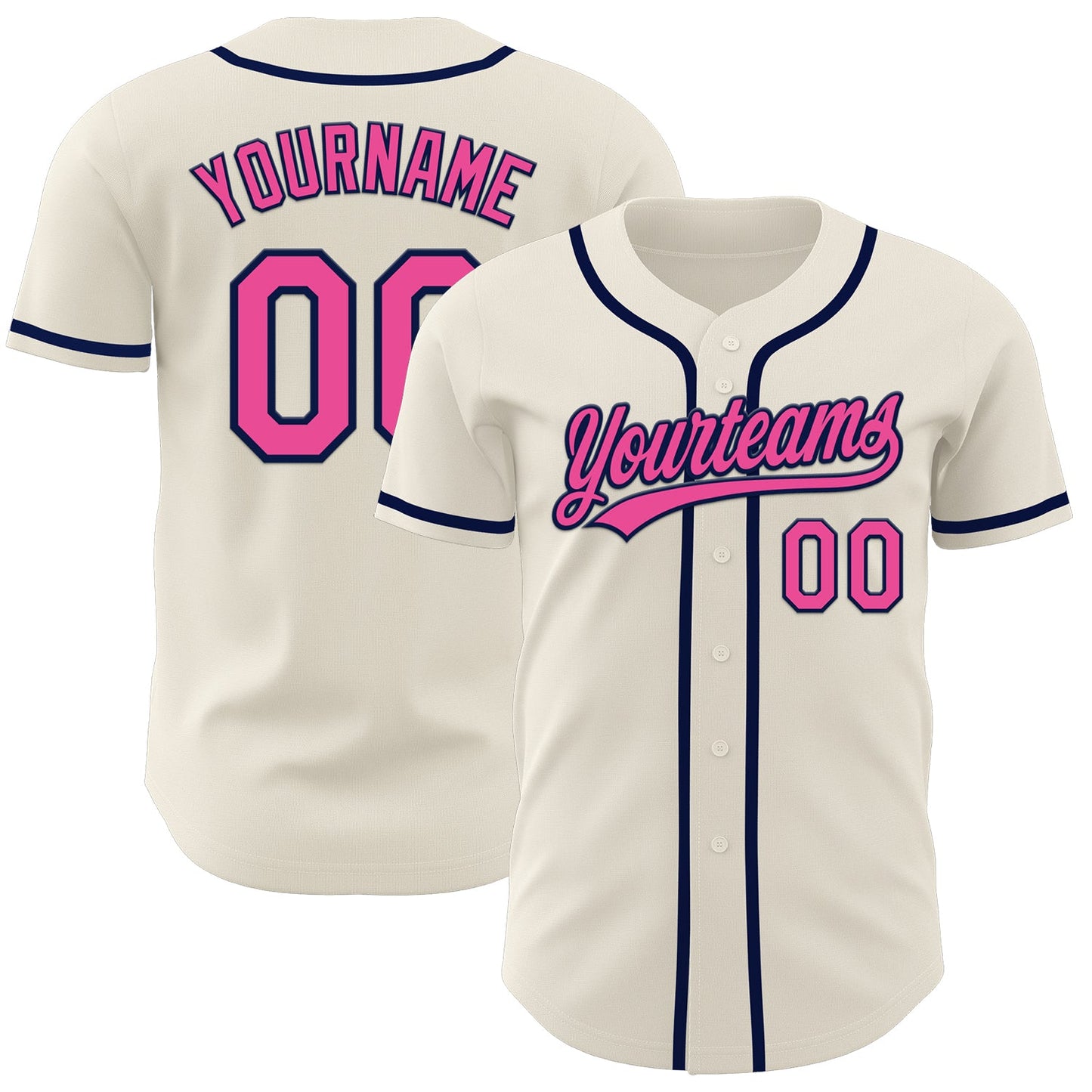 Custom Cream Pink-Navy Authentic Baseball Jersey - Main View