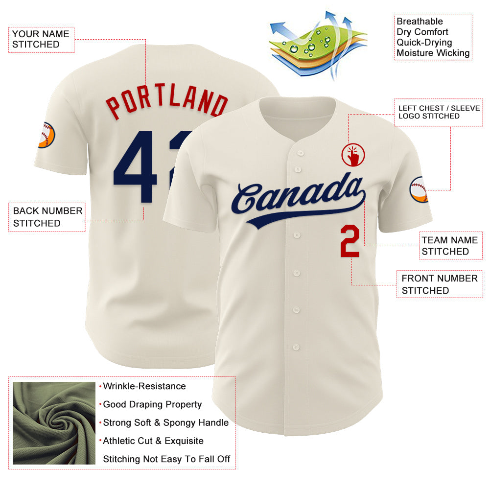 Custom Cream Navy-Red Authentic Baseball Jersey view 3