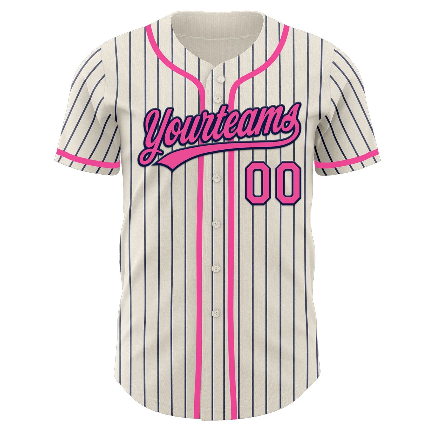 Custom Cream Navy Pinstripe Pink Authentic Baseball Jersey view 2