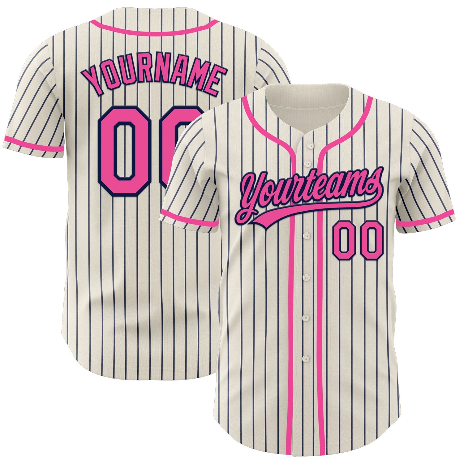 Custom Cream Navy Pinstripe Pink Authentic Baseball Jersey - Main View