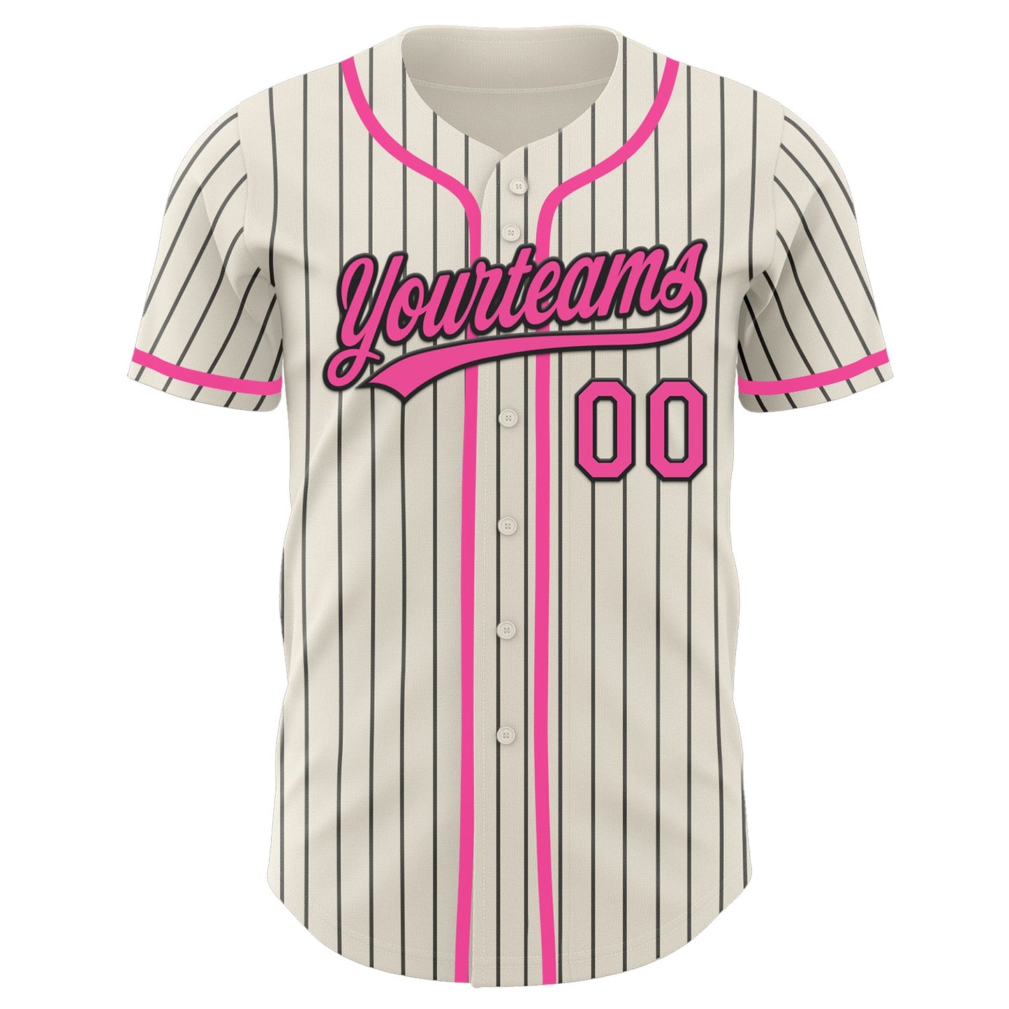 Custom Cream Black Pinstripe Pink Authentic Baseball Jersey view 2