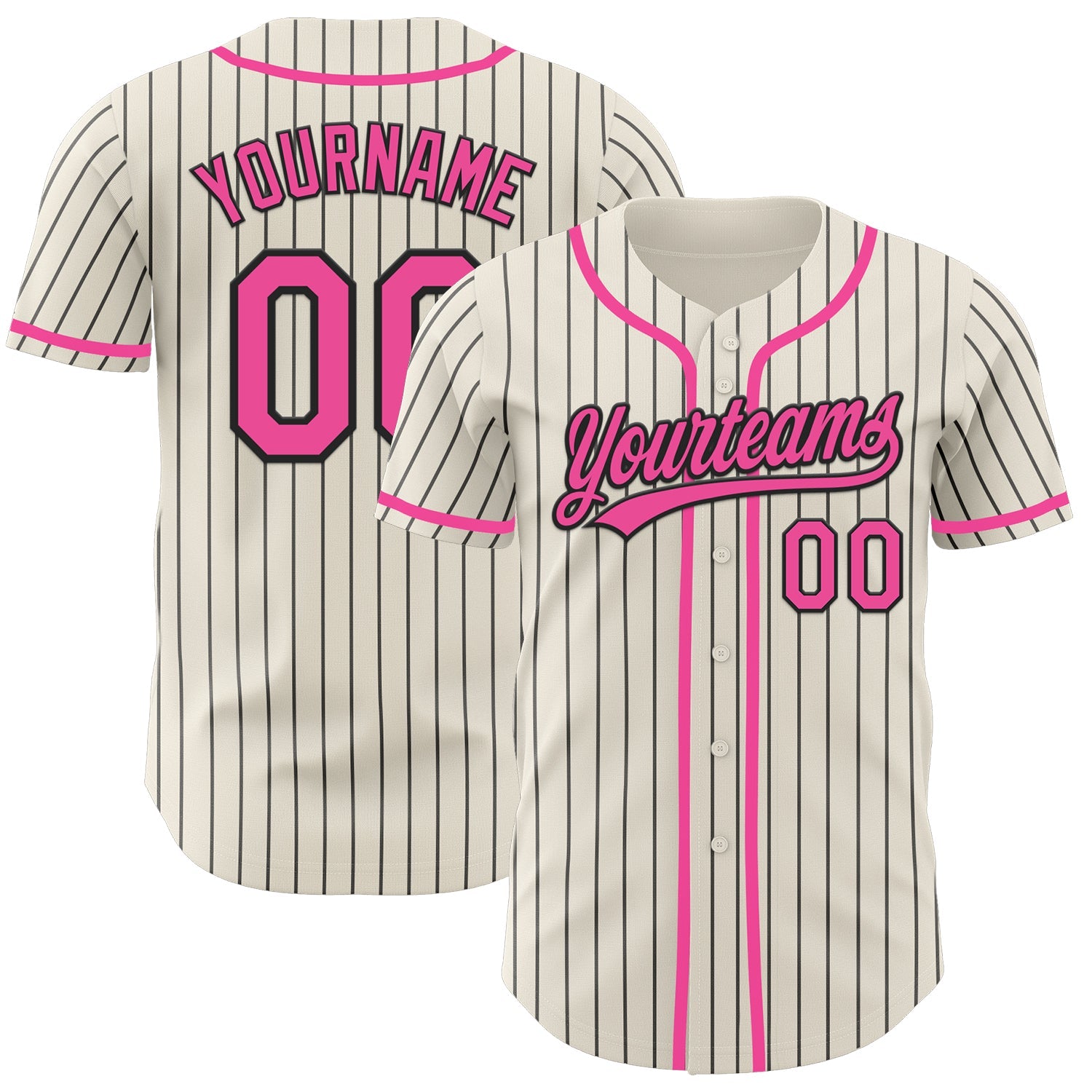 Custom Cream Black Pinstripe Pink Authentic Baseball Jersey - Main View