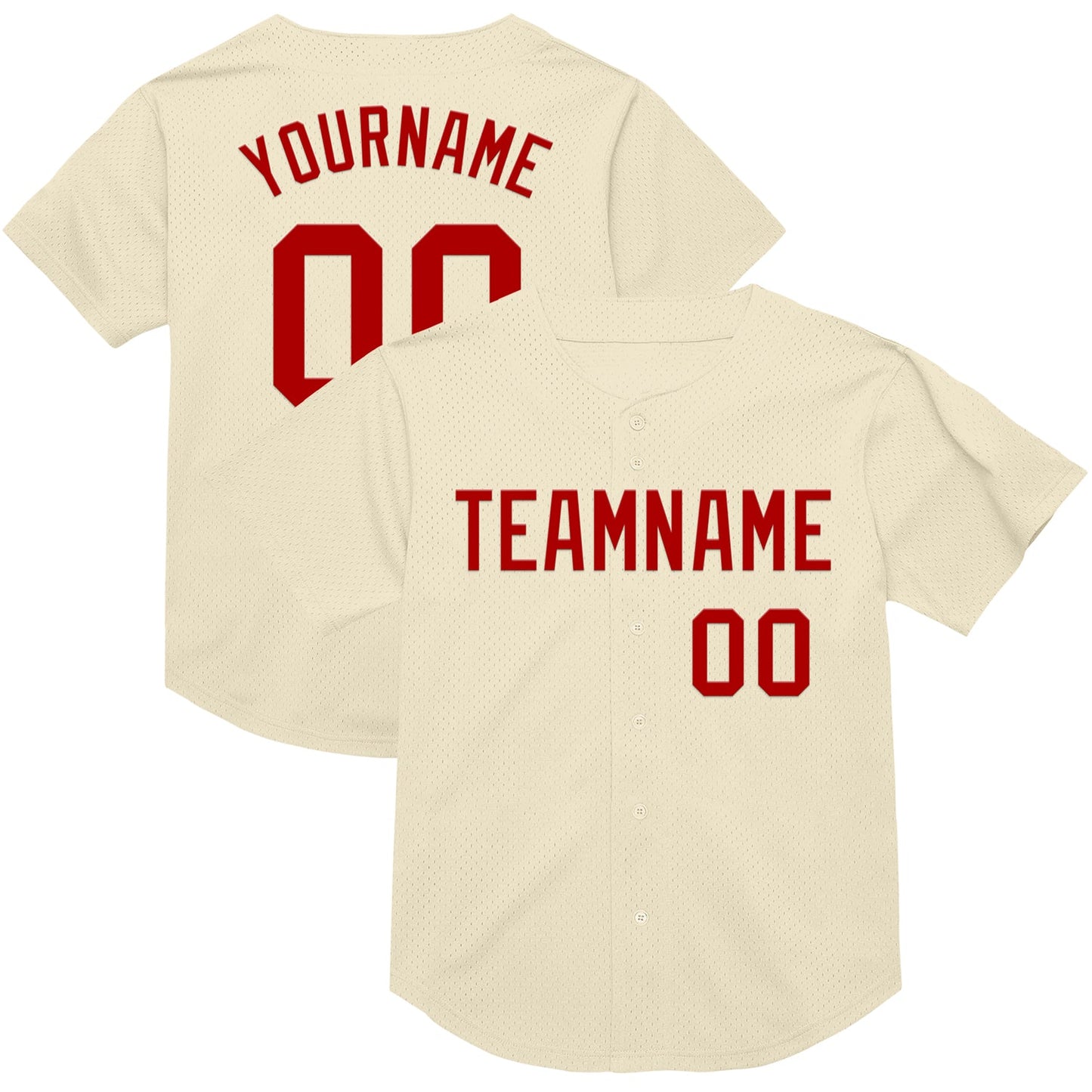 Custom Cream Red Mesh Authentic Throwback Baseball Jersey - Main View