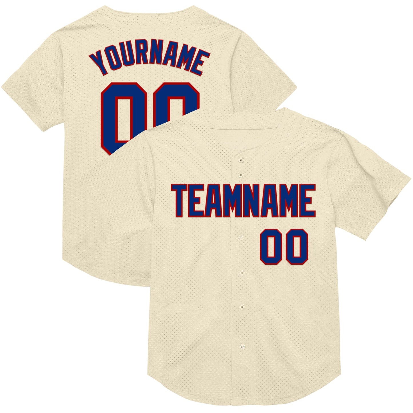 Custom Cream Royal-Red Mesh Authentic Throwback Baseball Jersey - Main View