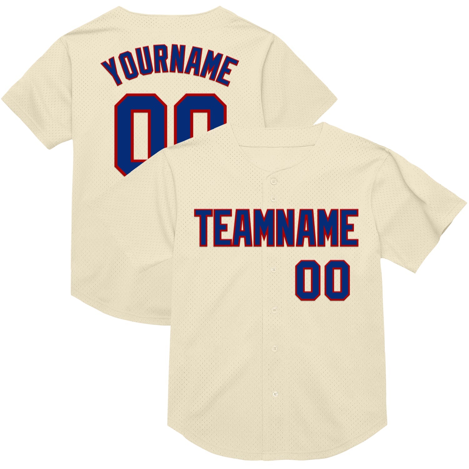 Custom Cream Royal-Red Mesh Authentic Throwback Baseball Jersey - Main View