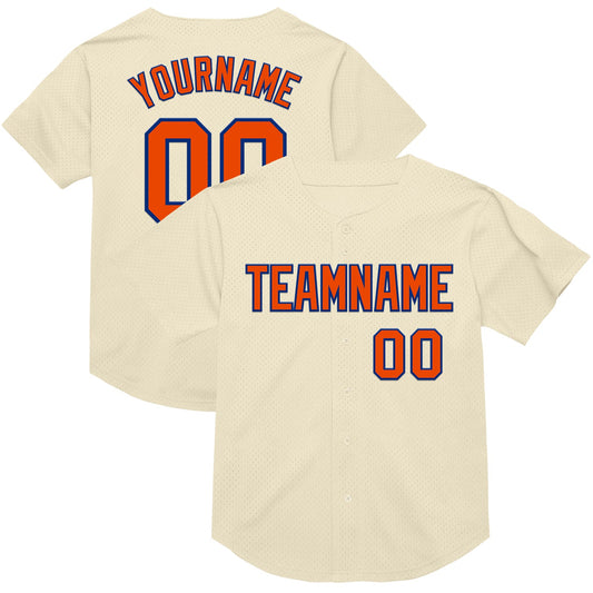 Custom Cream Orange-Royal Mesh Authentic Throwback Baseball Jersey - Main View