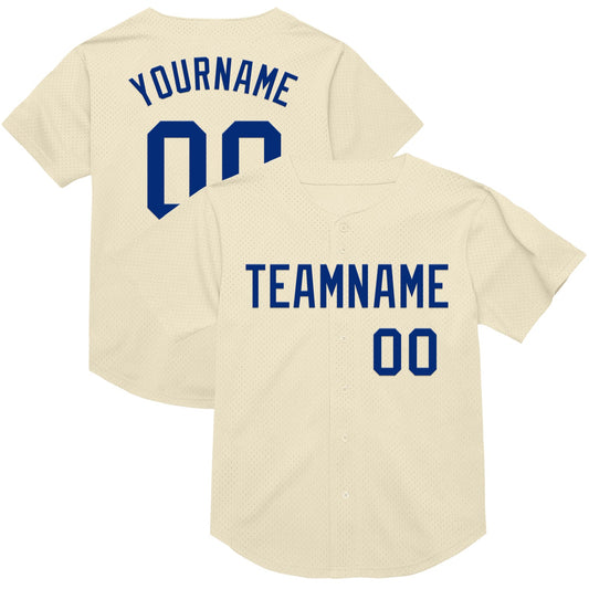 Custom Cream Royal Mesh Authentic Throwback Baseball Jersey - Main View