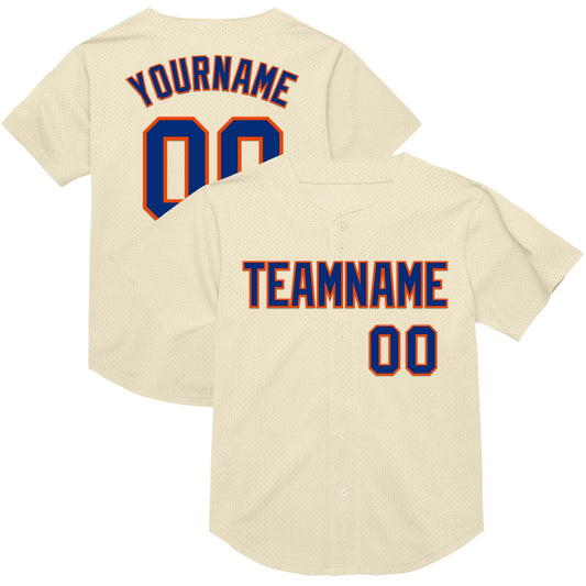 Custom Cream Royal-Orange Mesh Authentic Throwback Baseball Jersey - Main View