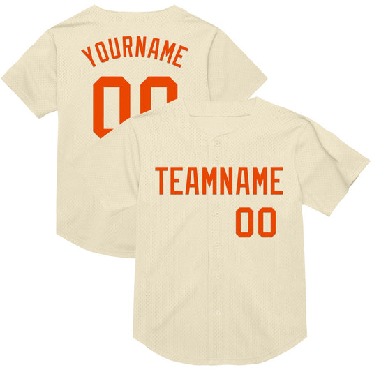 Custom Cream Orange Mesh Authentic Throwback Baseball Jersey - Main View