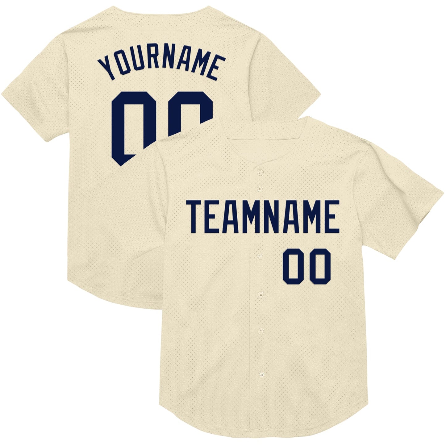 Custom Cream Navy Mesh Authentic Throwback Baseball Jersey - Main View