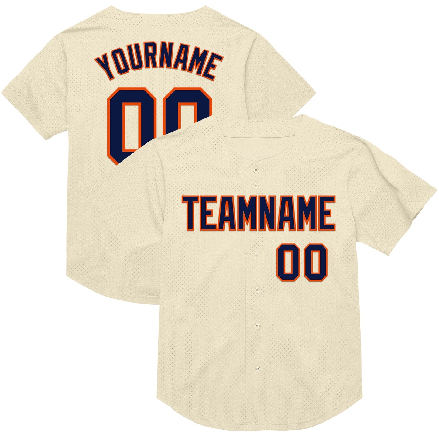 Custom Cream Navy-Orange Mesh Authentic Throwback Baseball Jersey - Main View