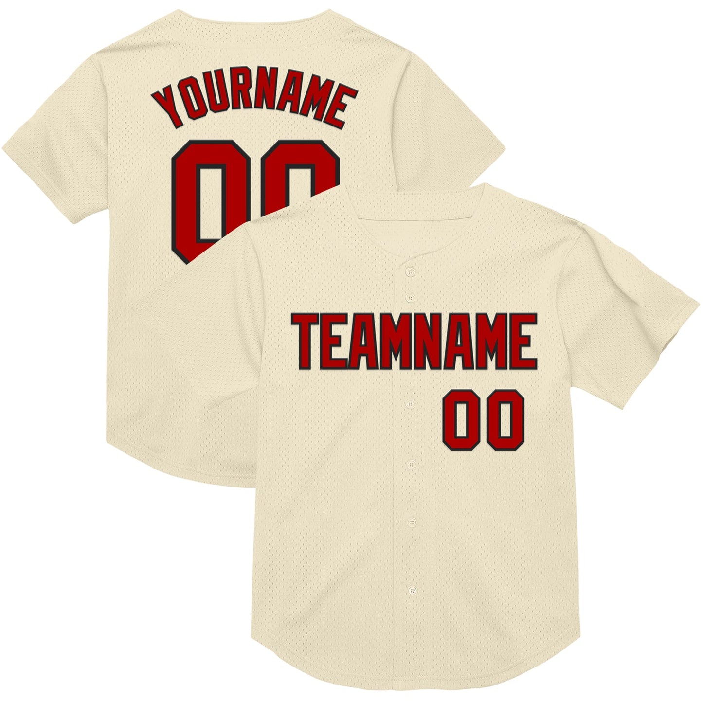 Custom Cream Red-Black Mesh Authentic Throwback Baseball Jersey - Main View