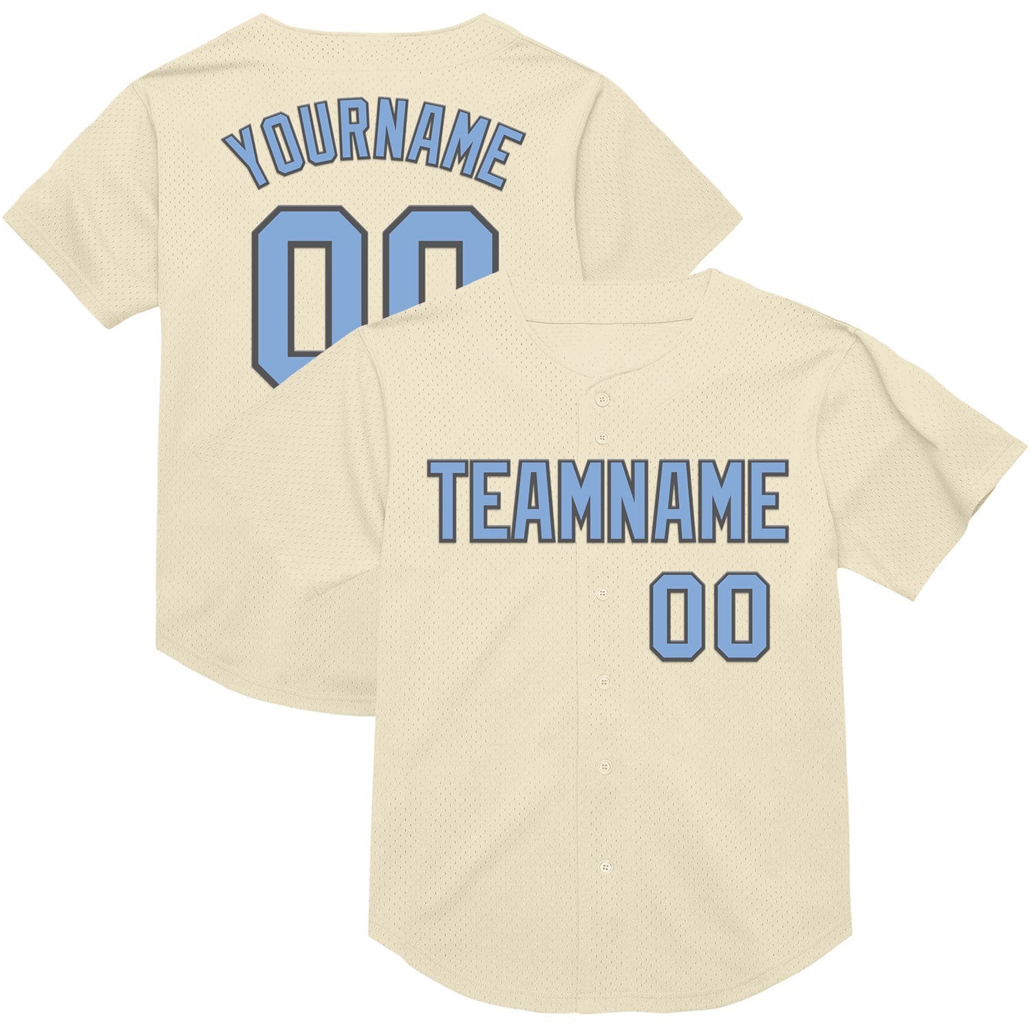 Custom Cream Light Blue-Steel Gray Mesh Authentic Throwback Baseball Jersey - Main View