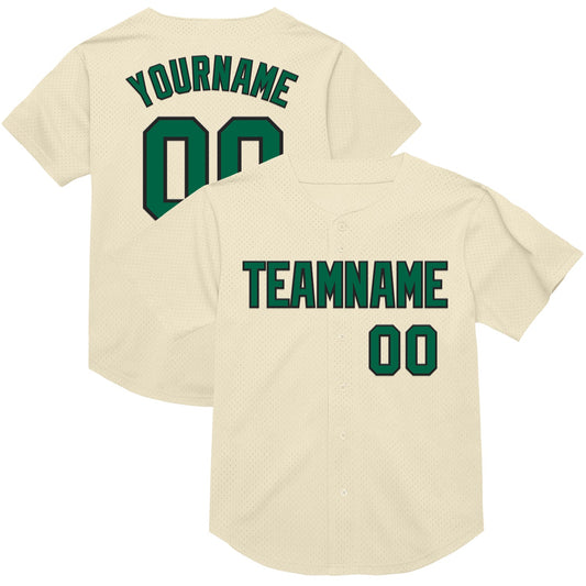 Custom Cream Kelly Green-Black Mesh Authentic Throwback Baseball Jersey - Main View