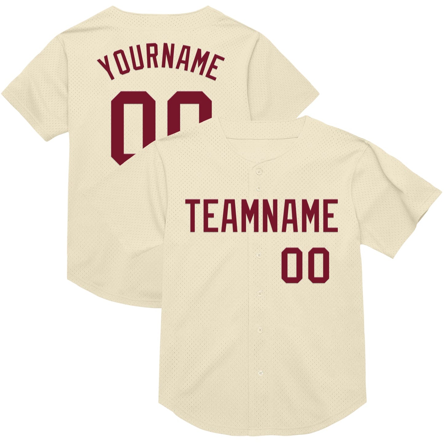 Custom Cream Crimson Mesh Authentic Throwback Baseball Jersey - Main View