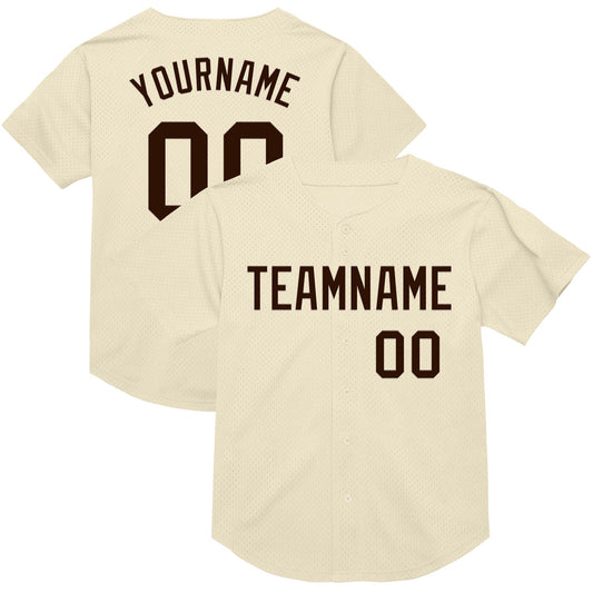 Custom Cream Brown Mesh Authentic Throwback Baseball Jersey - Main View