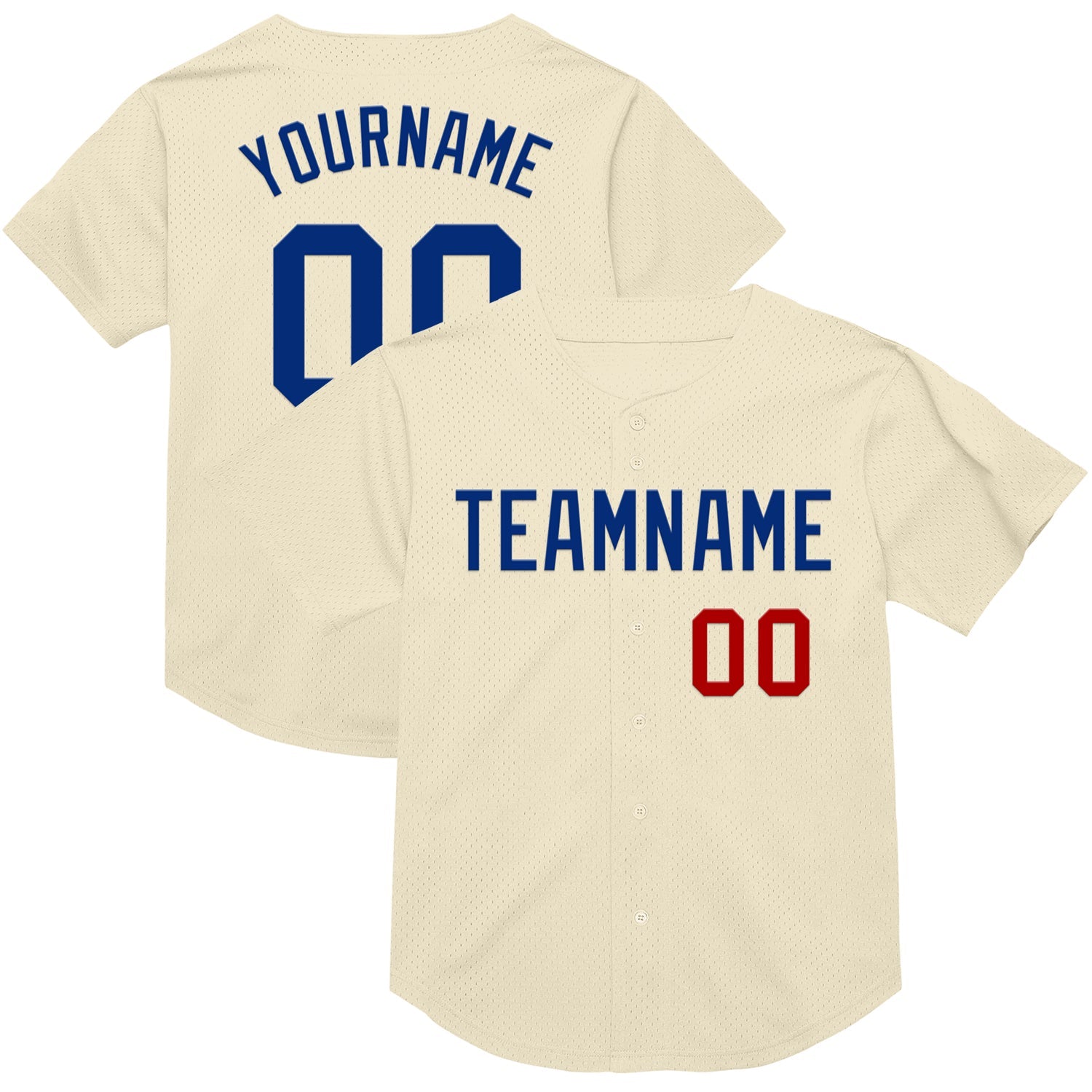 Custom Cream Royal-Red Mesh Authentic Throwback Baseball Jersey - Main View