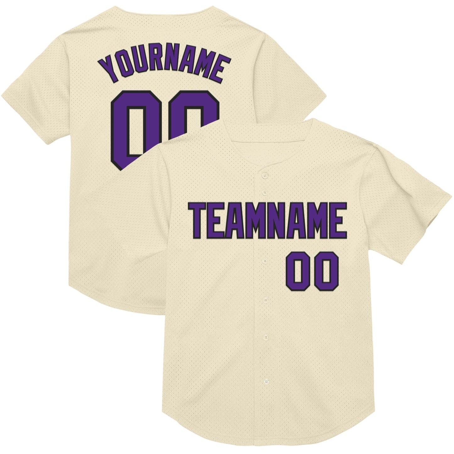 Custom Cream Purple-Black Mesh Authentic Throwback Baseball Jersey - Main View