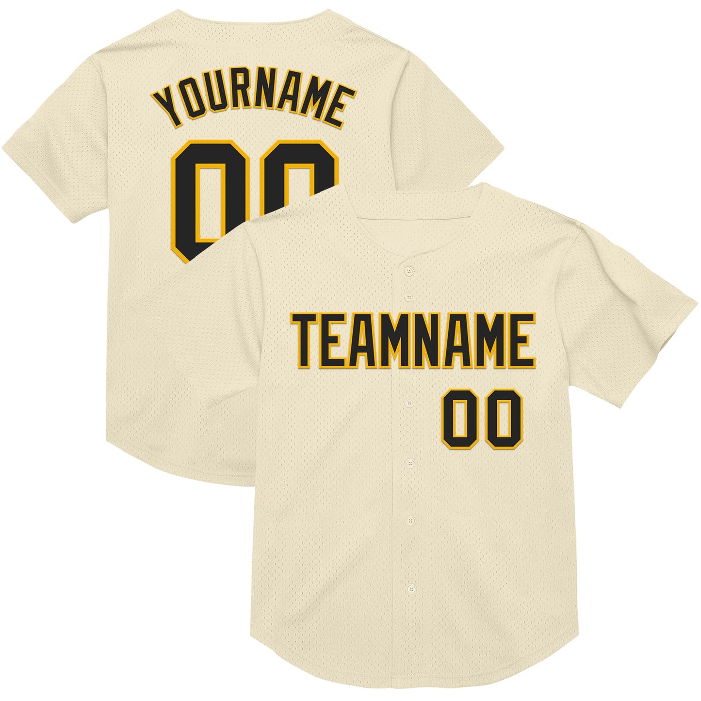 Custom Cream Black-Gold Mesh Authentic Throwback Baseball Jersey - Main View