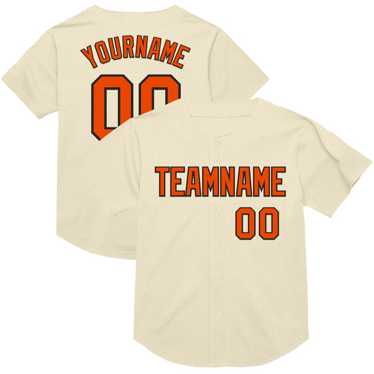 Custom Cream Orange-Black Mesh Authentic Throwback Baseball Jersey - Main View